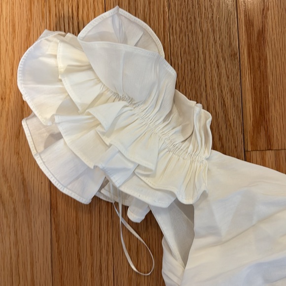 NEW ZARA WOMENS MINI DRESS RUCHED FRONT LACE UP GRADUATION WHITE OYSTER - Picture 7 of 10